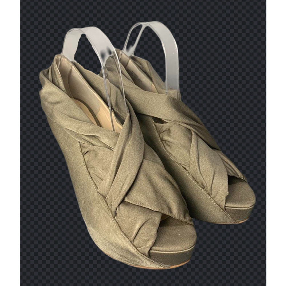 Boutique 9 Womens Olive Green Peep Toe Wedge Sandals Size 9.5